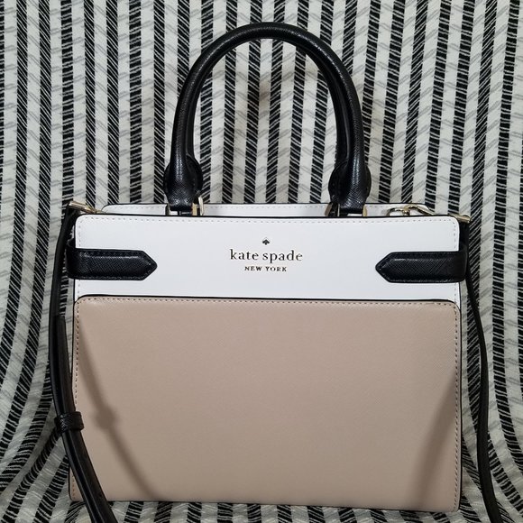 Kate Spade staci medium satchel warm beige black